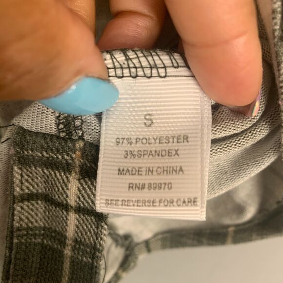 Eden & Olivia Green White Plaid Button Down Shirt Zip Pocket Top Small Womens - Picture 4 of 10